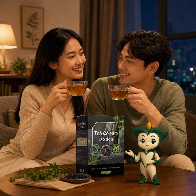Người trưởng thành thưởng thức trà thảo mộc buổi tối thư thái.